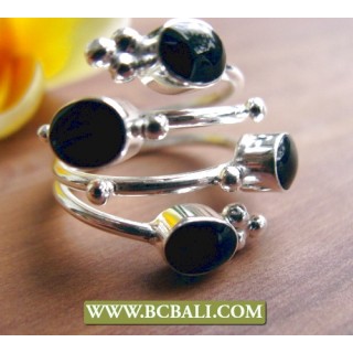 Finger Rings Black Stone Alpaca Silver Bali